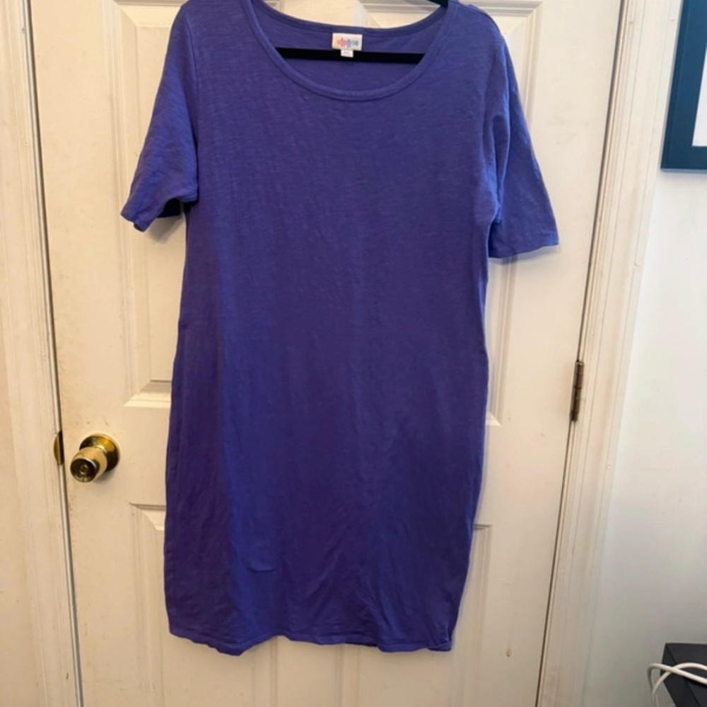 LuLaRoe Short Sleeve Scoop Neck Midi Dress in Purple